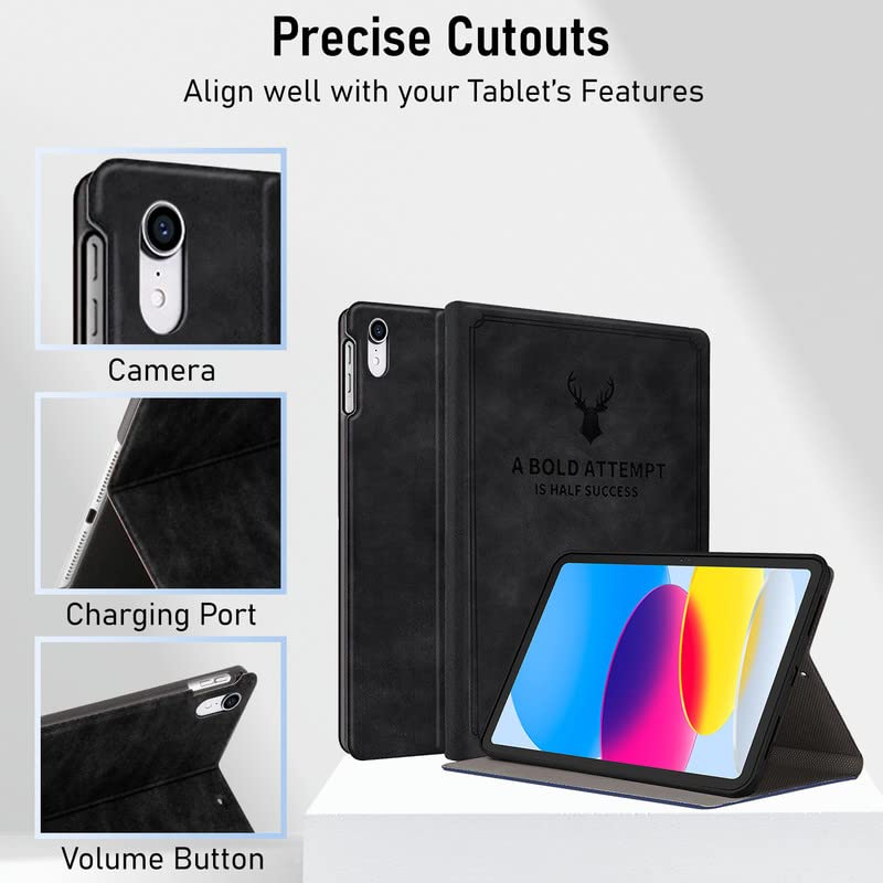 Image of Robustrion Cover for iPad 11th Generation (A16) / 10th Generation Cover Case (2025 /2022), Deer Pattern Flip Case Cover for iPad 11th Gen 11 inch / 10th 10.9 inch [Auto Sleep Wake] - Black
