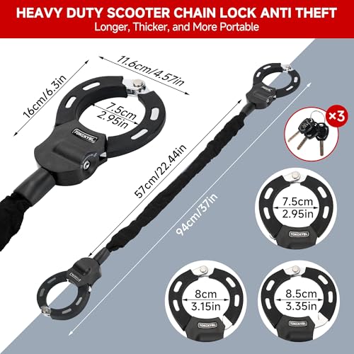 Image of Heavy Duty Scooter Lock - 8mm Anti-Theft Chain Lock with 3 Keys, 94cm Weatherproof Security Lock for Electric Scooters, Bikes, Motorcycles
