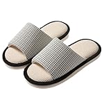 Damen Hausschuhe aus Baumwolle und Leinen Hausschuhe Bequem Weich Memory-Baumwoll Pantoffeln Rutschfest Hausschuhen für Drinnen