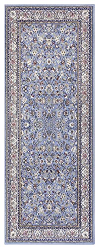 Nouristan Design Aljars - Alfombra (80 x 200 cm, 100% Polipropileno, Resistente y fácil de Limpiar, remallado, Ideal para Todas Las Zonas residenciales, Apta para Suelo Radiante), Color Azul y Crema Cover