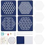 FREEBLOSS 4 Set Sashiko Schablonen Set Sechseckige Sashiko Vorlage Sashiko Set Sashiko PET Schablone Untersetzer Set Geometrische Sashiko Mustervorlage Handquilten Und Sticken