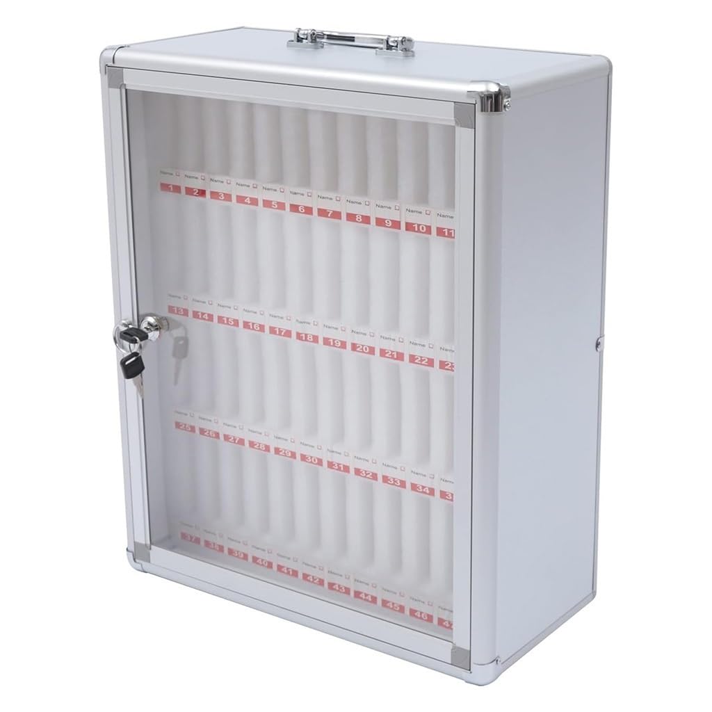 Cell Phones Storage Cabinet 12-60 Slots Cell Phone Locker Classrooom Portable Mobile Phone Storage Box With Lock And Handle For Classroom Office Conference Gym(Silver-A,48)