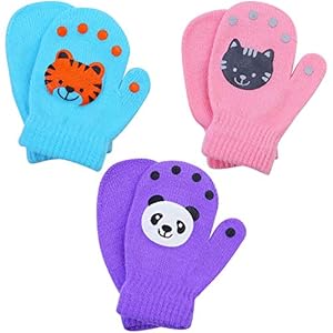Cooraby 3 Pairs Toddler Stretch Mittens Winter Warm Knitted Magic Mittens Gloves