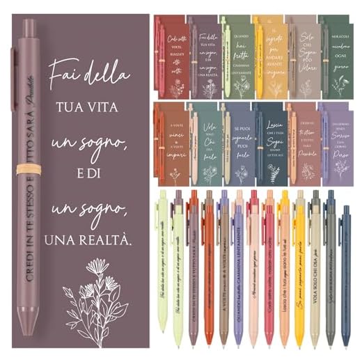 Tenare Set da 24 Pezzi Regali di Ringraziamento per i Colleghi Inclusi 24 Penne a Sfera Ispiratrici e 24 Biglietti Motivazionali Idea Regalo per Amici, Colleghi, Natale Ringraziamento o Addio 12 Stili