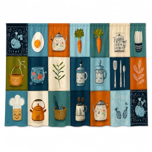 Image of Decorative Sink Curtain for Kitchen | Pack of 2| 150x70 cm Under-Sink Cover | Printed Fabric Panel with Rod Pocket | Washable Storage-Hiding Curtain for Modern Home Decor (Carrot Pack of 2)