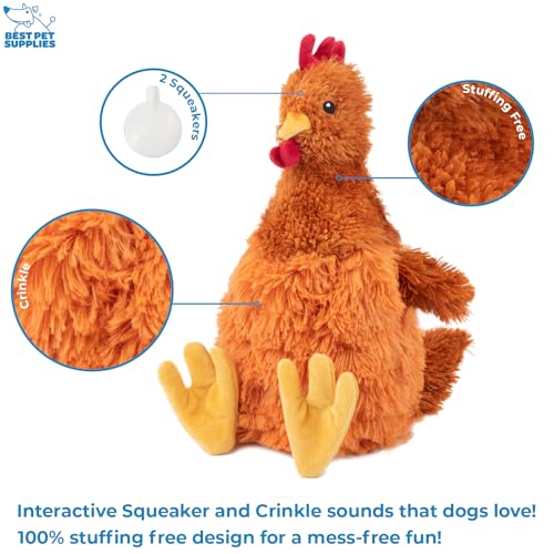 Best Pet Supplies Interactive Squeaky Dog Chew Toy, Ideal Dog Toys for Chewers, Small, Medium & Large Dogs, and Fetch Lovers - Crinkle Chicken (Brown), Large #1