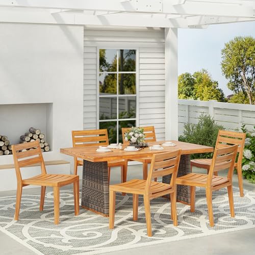 Christopher Knight Home Bossie Acacia Wood Outdoor Dining Table Set for 6