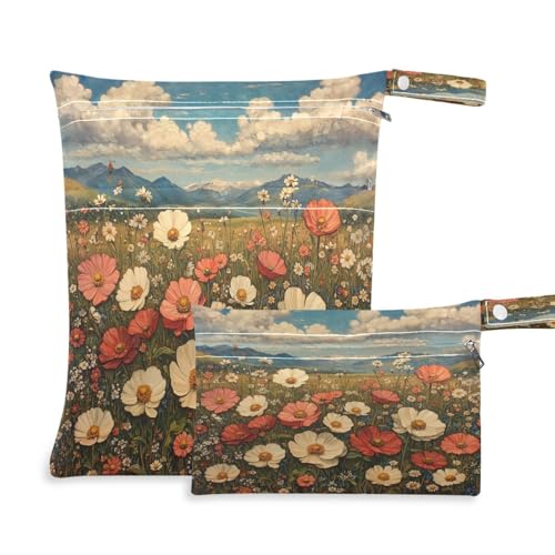 ATTX Vintage Wildflowers Oil Painting Wet Dry Bags 2-Pack - Reusable Cloth Diaper Storage for Travel, Beach & Gym | Multi-Use Waterproof Bags for Swimsuits, Baby Clothes, Sports Gear#8