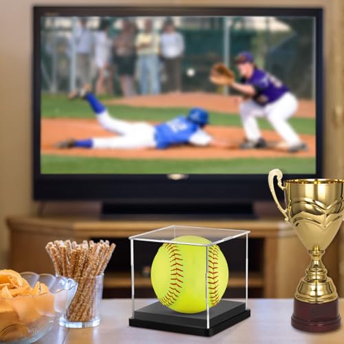 Image of Hooqict Softball Display Case Clear Acrylic Ball Holder UV Protected Softball Case Display Box Championship Square Box for Golf Tennis Game Ball Baseball