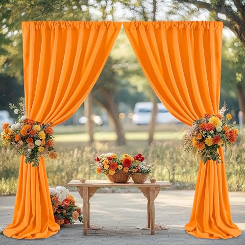 Image of Orange Backdrop Curtains 4 Panels 5ft x 8ft Polyester Wrinkle Free Fabric Photo Drapes for Backdrop Parties Home Halloween Decorations