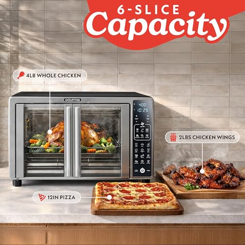 Image of Gourmia Air Fryer French Door Toaster Oven - 6-Slice Capacity, LED Display with 19 Cooking Presets, Stainless Steel