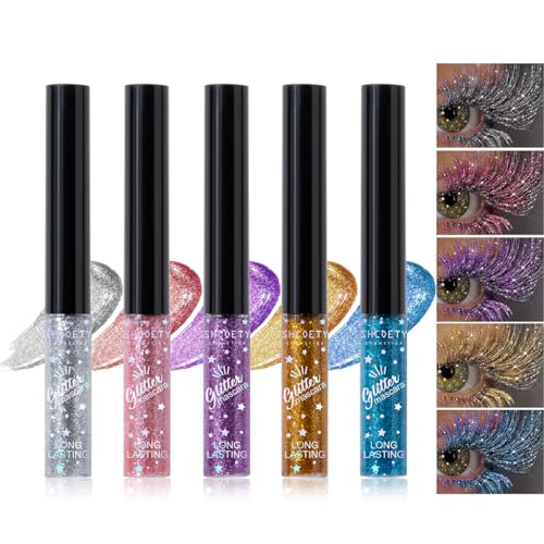 Pakivs 5PCS Glitter Mascara Set,Charming Sparkle Colorful for Eyelashes,Waterproof Long lasting...