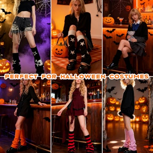 heyheyshine Y2k Star Skull Print Two Side Wear Knitted Leg Warmers Socks Punk Girls Japanese Kawaii Streetwear Leg Cover3