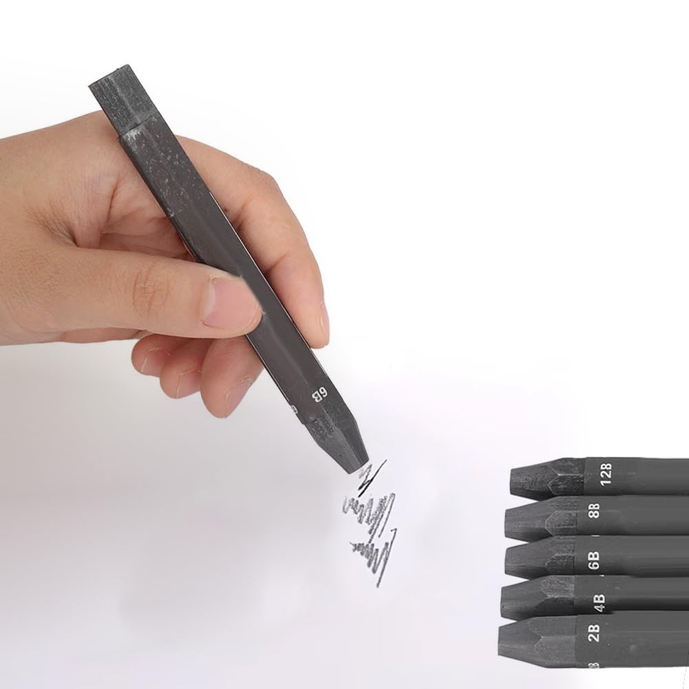 Set di Bastoncini di Grafite, Bastoncini di Grafite Compressi, Confezione da 5 Pezzi per Artisti e Matite per Ombreggiatura, Disegno, Schizzi, Ombreggiatura, Carboncino