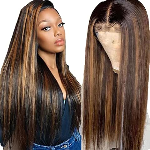 HD Lace Front Wigs Human Hair Closure Wig P4/30 Human Hair Wig Bone Straight Human Hair Wig 4x4 Lace Closure Wig 130% Density Bleached Knots Glueless Wig Remy Hair 26 Inch Cover