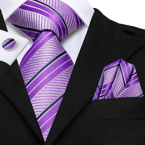 Image of Hi-Tie Men's Tie Sets Silk Paisley Striped Necktie Pocket Square Cuff-links Sets Wedding Business Holiday