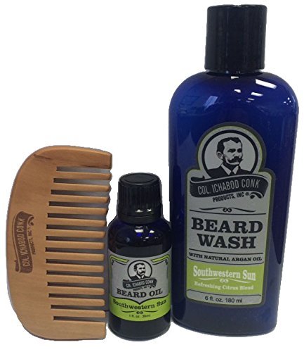 Colonel Conk Beard Wash Kit - Beard Wash, Beard Oil and Wooden Beard Comb - Southwestern Sun Scent