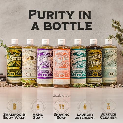 Image of Carolina Castile Soap Almond Scent - Certified Organic Base, High Olive Oil Content, Non-Drying, Made with Organic Oils, Concentrated Natural Body Wash for Men and Women (Almond, 32 Fl Oz)
