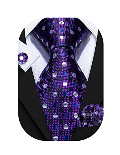 Image of Barry.Wang Ties for Men Silk Tie Sets Polka Dot Woven Necktie Pocket Square Cufflinks Business Wedding