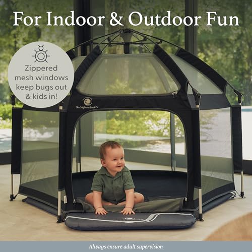 POP 'N GO PLAYPEN - Indoor & Outdoor Baby Playpen for Babies and Toddlers - Baby Beach Tent, Foldable, Portable W/Canopy, Travel Bag, & Mosquito Net - Pop Up Pack and Play Tent (Black)
