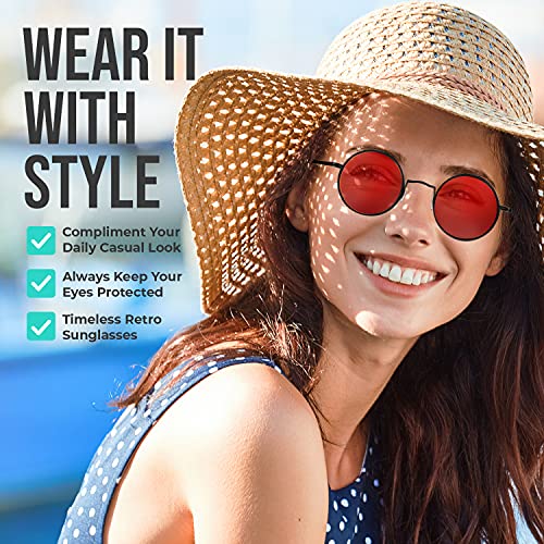 Image of Retro Round Sunglasses Small Colored Lens Hippie Glasses