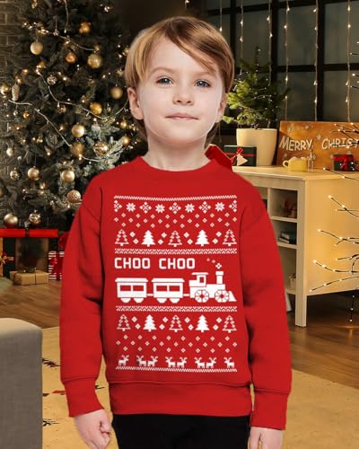 Tstars Choo Choo Train Boys Ugly Christmas Sweatshirt Tacky Sweater Style Xmas Holiday Youth Kids Sweatshirts2