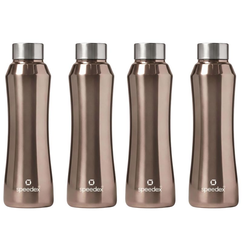 Image of Speedex Stainless Steel Water Bottle 1 Ltr, Leak Proof Screw Cap, BIS Approved 1000 ml Metal Bottle For Daily, Office, School, Gym, Travel Use for Men, Women, Kids, Adults, Copper Gold, Set of 4