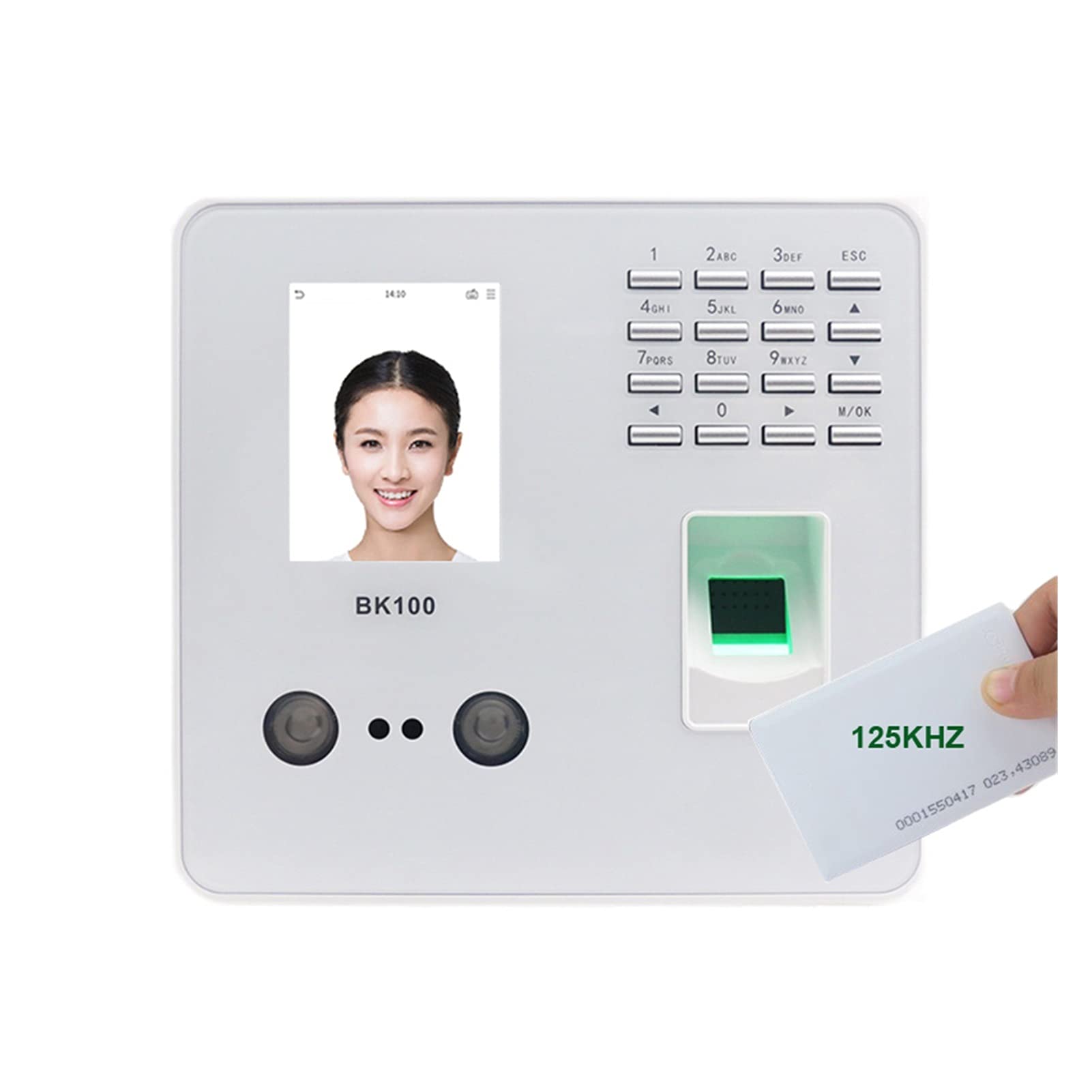 WDSOPK Clocking In Machine, Tcp/Ip Usb Biometric Fingerprint Face Facial Recognition Employee Time Attendance Machine Time Clock Recorder Device,Bk100 W Id