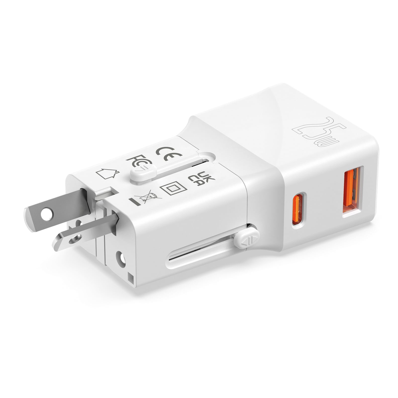 VALUE Caricabatterie da viaggio USB con spina Euro/UK/USA, 2 porte (tipo A QC3.0, tipo C PD), 25 W