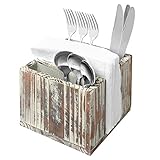 All-in-One Rustic Torched Wood Tabletop Picnic Buffet Caddy for Flatware and Napkins