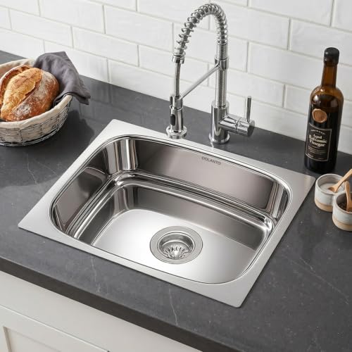 Image of DOLANTO Stainless Steel Single Bowl Kitchen Sink 24x18 Inch | 304 Grade Steel Sink for Kitchen Basin | Hydraulic Sinks | Compact & Durable Kitchen Sink