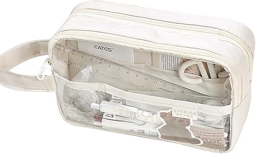 Miniatura 8 de Caja de lápices transparente de gran capacidad, estuche personalizado de doble capa con nombre, caja de lápices de plástico transparente apilable,