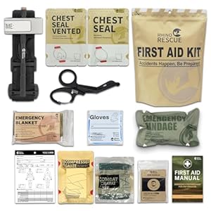 RHINO RESCUE IFAK Trauma Kit, First Responder Trauma Kit, Militaire Eerste Hulp Kit met Tourniquet, Borst Seal, 6IN Israëlisch Verband, 2 Samengeperste Gaasjes (met 11 stuks)
