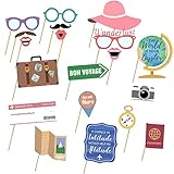 CPTBAG 18PCS Travel Photo Booth Props Let The Adventure Begin Selfie Props Bon Voyage Retirement Farewell Party World Awaits Birthday Baby Shower Decorations Supplies