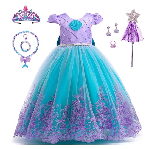 Luckyou Robe Princesse Fille Deguisement Princesse pour enfant et Accessoires pour FêTe Anniversaire Halloween NoëL Carnaval Cosplay Costume Purple，100cm
