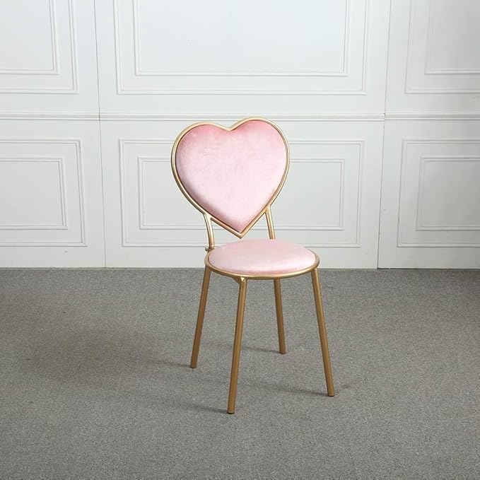 Heart-Shaped Vanity Chair, Pink Velvet Upholstery with Gold Metal Frame, Romantic Accent Seating for Bedroom, Dressing Room
