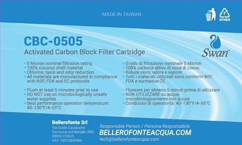 Bellerofonte 3x CTO Carbon Block Wasserfilterpatronen für Trinkwasser, Umkehrosmoseanlagen, passend für alle 5 Zoll Filtergehäuse 5 Micron Filtergewebe