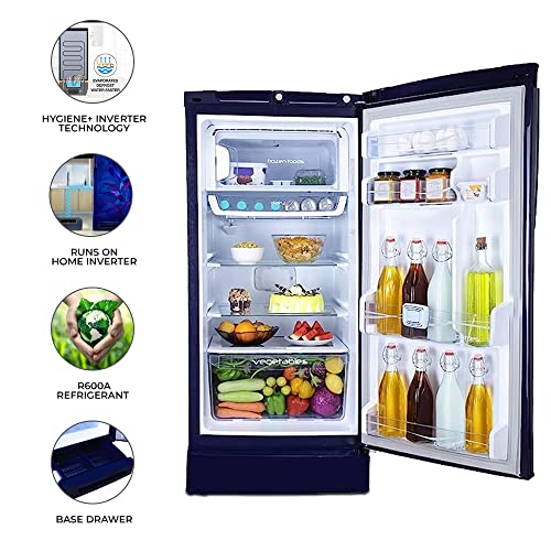 Image of Godrej 210 L 5 Star Inverter, Jumbo Vegetable Tray Direct Cool Single Door Refrigerator Appliance With Base Drawer(2023 Model, RD EDGEPRO 225E 53 TDI MN BL, Marine Blue)