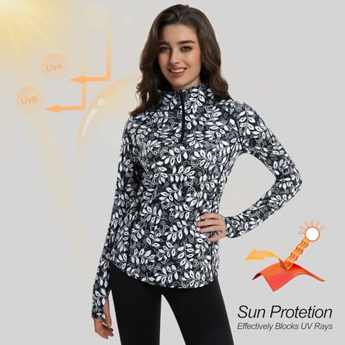 beroy Women's 1/4 Zip Shirts Pullover Long Sleeve Thumb Holes Workout Athletic Hiking Running Shirt with Pocket2