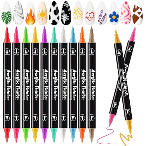 12-Color Dual-Tip Nail Art Pens Set, 1mm Fine Tip &amp; 4mm Broad Tip Nail Art Markers for Drawing, Dotting, Painting, DIY Manicure Nail Design Kit for Home &amp; Salon