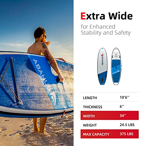 Image of Abahub Inflatable SUP, Wide 10'6 inch x 31 inch /34 inch x 10'6 inch iSUP, Blue Standup Paddleboard with Adjustable SUP Kayak Paddle, for Yoga, Paddle Board, Kayaking, Surf, Canoe, Fishing
