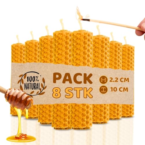 DECEVI Bienenwachskerzen Honigwabe – 8 Stück – 100% Natürliches...