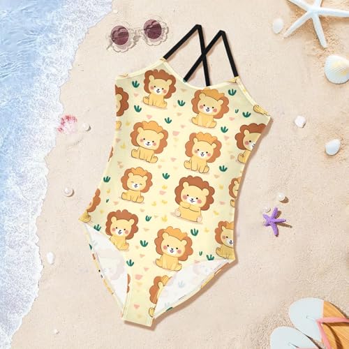 Cute Lion Pattern Girls One Piece Swimsuits Summer Quick Dry Beach Bathing Suit3