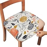 Gute Chair Seat Covers,Stretch Printed Chair Covers with Elastic Ties and Button,Removable Washable Dining Upholstered Chair Protector Seat Cushion Slipcovers for Dining Room,Office(Flower,Pack-2)
