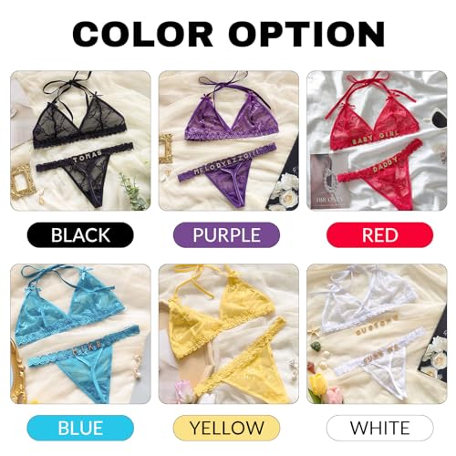 Personalized Thongs with Names Bra Set,Custom Sexy Lace Thongs with Name,Personalized Underwear Panties Lace Bikini2