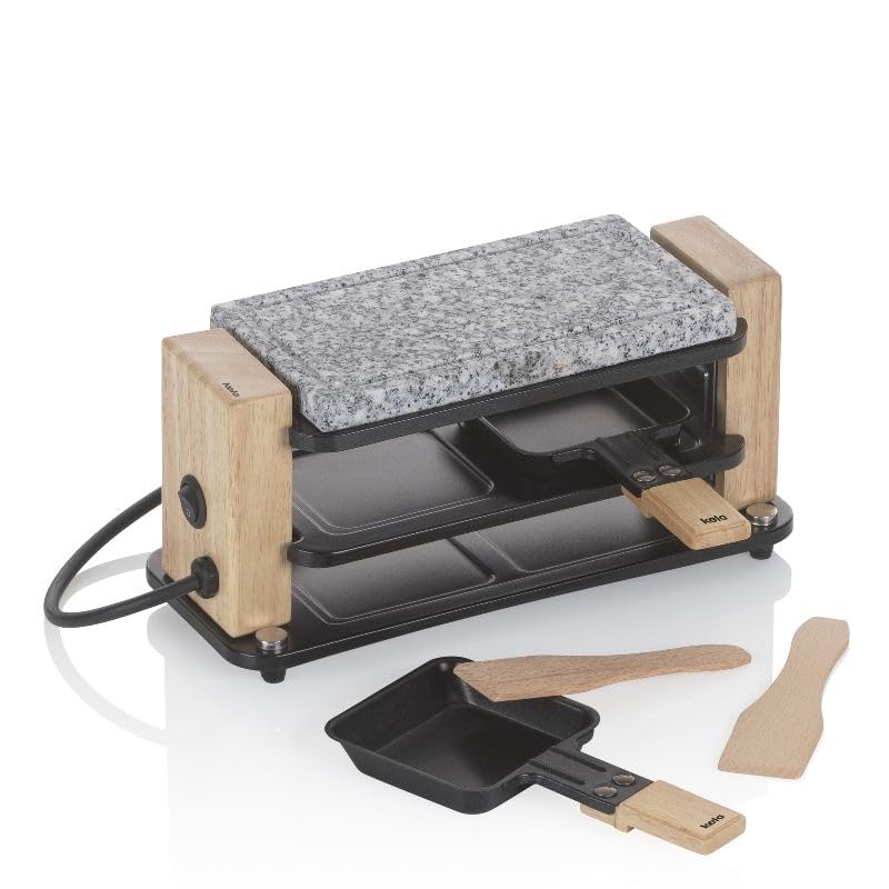 Kela Raclette/piedra BEDRETTO – Granito negro, 2 personas, mini raclette con placa de piedra y sartenes, 27 x 11 x 13 cm