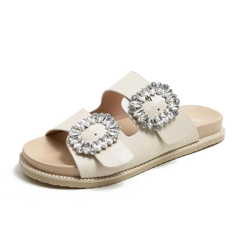 JIEEME Women's Peeptoe Flat Slipper with 3 cm Slip on Crystals Women's Shoes za61