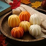 MTLEE 6 Pieces Thanksgiving Pumpkin Shaped Soy Candles Fall Scented Tealight Candles Home Decor Handmade Thanksgiving Gifts for Bedroom Bathroom Party (Orange, White, Pumpkin)