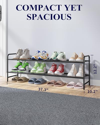 Image of Kitsure Shoe Rack - Stainless Steel Shoe Organizer, Sturdy Shoe Rack for Closet and Front Door Entrance, Free Standing Shoe Shelf, Closet Organizers and Storage, 37.3 inch Wide - 2 Tier, Black