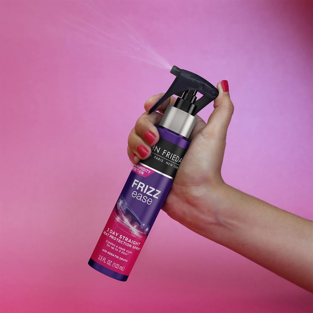 John Frieda Frizz Ease 3-day Flat Iron Spray, 3.5 Ounce Heat-activated Straightening Spray, to Block Out Frizz, with Keratin Protein